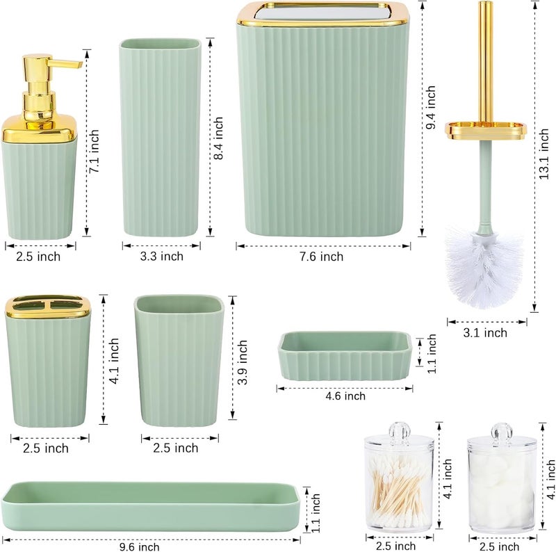 Viowil LightGreen Bathroom Set, 23 PCS Bathroom Accessories Set with Shower Curtains, Trash Can, Toothbrush Holder, Soap Dispensers, Toothbrush Cup, Vanity Tray, Soap Dish, Toilet Brush, Qtip Holders - Image 2